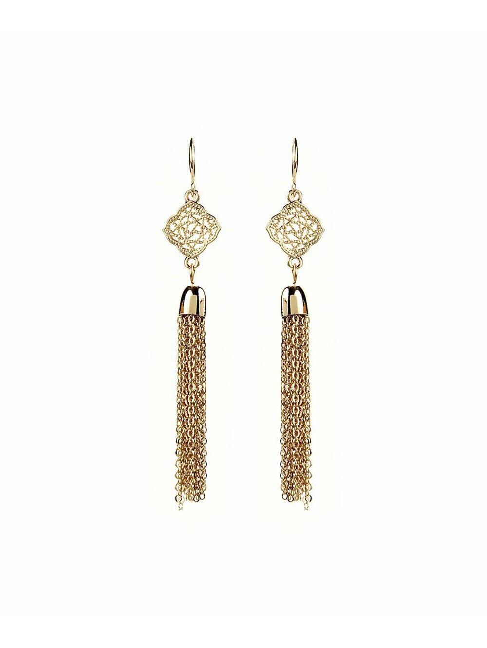 NWT Amrita Singh Goldtone Filigrana Tassel Drop Earrings 3.5" L (Pierced Ears)